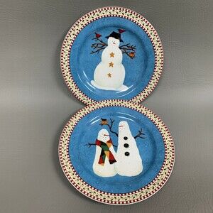Sakura Debbie Mumm Salad Plates 1998 Snowman 8 1/4 Excellent Condition Lot of 2
